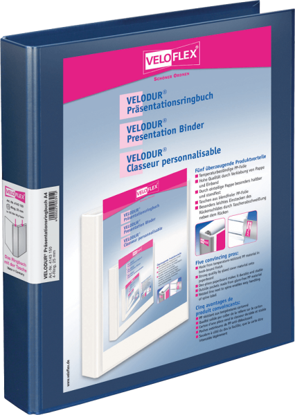Präsentationsringbuch Veloflex VELODUR 4143150, DIN A4, 4 Ringe, Ring-Ø 25 mm, PP, blau