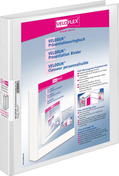 Präsentationsringbuch Veloflex VELODUR 4144190, DIN A4, 4 Ringe, Ring-Ø 15 mm, PP, weiß