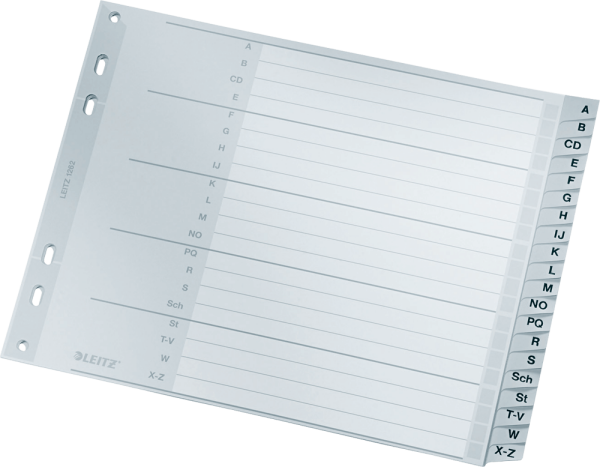 Register A - Z, LEITZ 1262, DIN A4, halbe Höhe, Überbreite, Kunststoff, grau