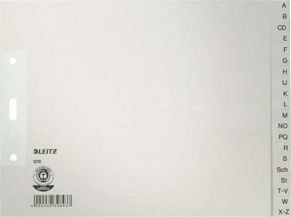 Register A - Z, LEITZ 1210, DIN A4, halbe Höhe, Überbreite, Tauenpapier, grau