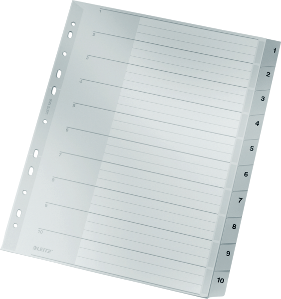 Register 1 - 10, LEITZ 1280, DIN A4, volle Höhe, PP, grau