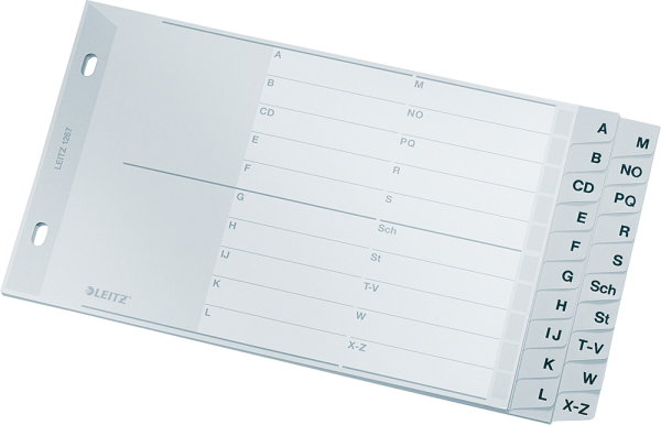 Register A - Z, LEITZ 1267, DIN A5, halbe Höhe, Kunsstoff, grau