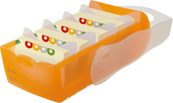 Karteikasten HAN CROCO 998, DIN A8, inkl. 100 Karten, transluzent orange