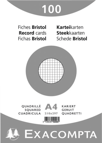 Karteikarten Exacompta, DIN A4, kariert, weiß, 100 Stück
