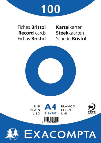 Karteikarten Exacompta, DIN A4, blanko, weiß, 100 Stück
