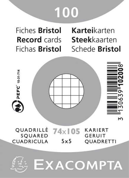 Karteikarten Exacompta, DIN A7, kariert, weiß, 100 Stück