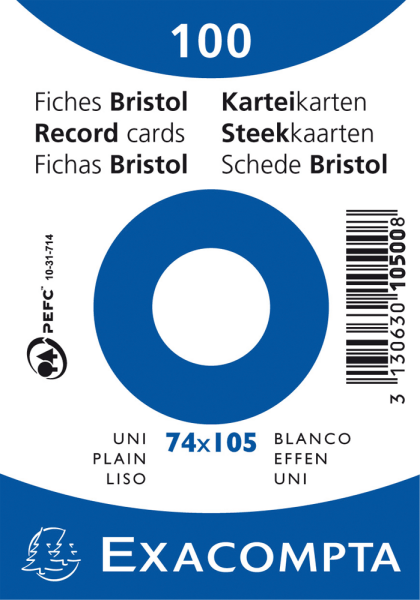 Karteikarten Exacompta, DIN A7, blanko, weiß, 100 Stück