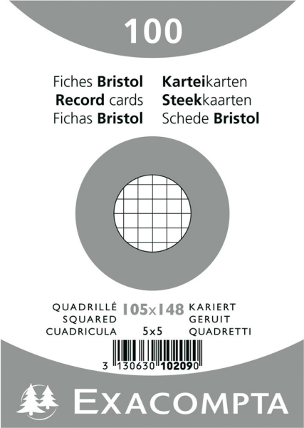 Karteikarten Exacompta, DIN A6, kariert, weiß, 100 Stück