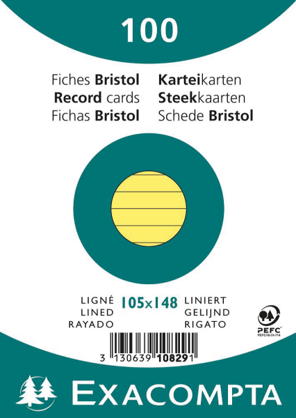 Karteikarte Exacompta DIN A6 liniert, gelb, 100 Stück
