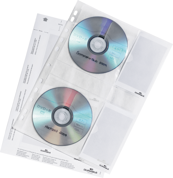 CD-/DVD-Hülle DURABLE COVER M, für 4 CDs, 5 Stück, transparent