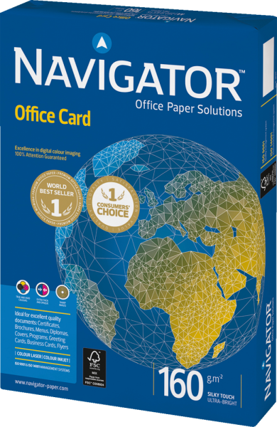 Colour-Laser & Ink-Jet-Papier NAVIGATOR Office Card, DIN A4, 160 g/m², hochweiß