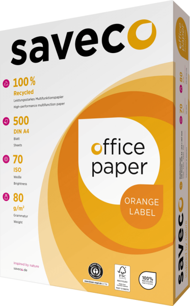 Kopierpapier Saveco Orange Label, DIN A4, 80 g/m², Recycling, grau