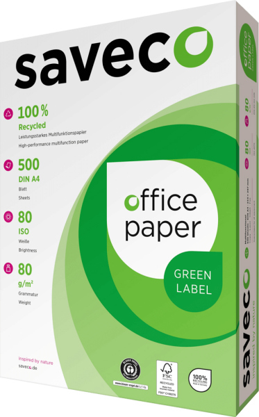Kopierpapier Saveco Green Label, DIN A4, 80 g/m², Recycling, hellgrau