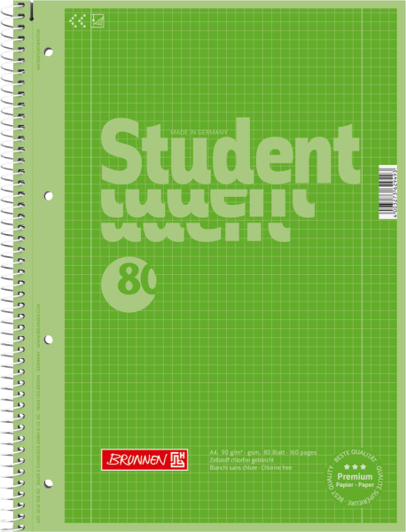 Collegeblock BRUNNEN Student DIN A4 - 80 Blatt - kariert