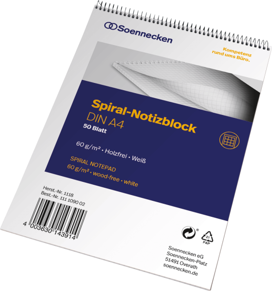 Notizblock Soennecken 1118, DIN A4, 50 Blatt, kariert