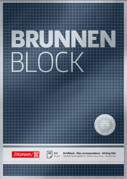 Schreibblock BRUNNEN 1052828, DIN A4, 90 g/m², 50 Blatt, kariert