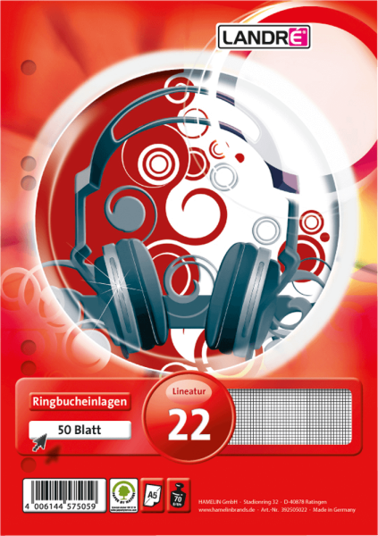 Ringbucheinlage Herlitz, DIN A5, 70 g/m², kariert, 50 Blatt