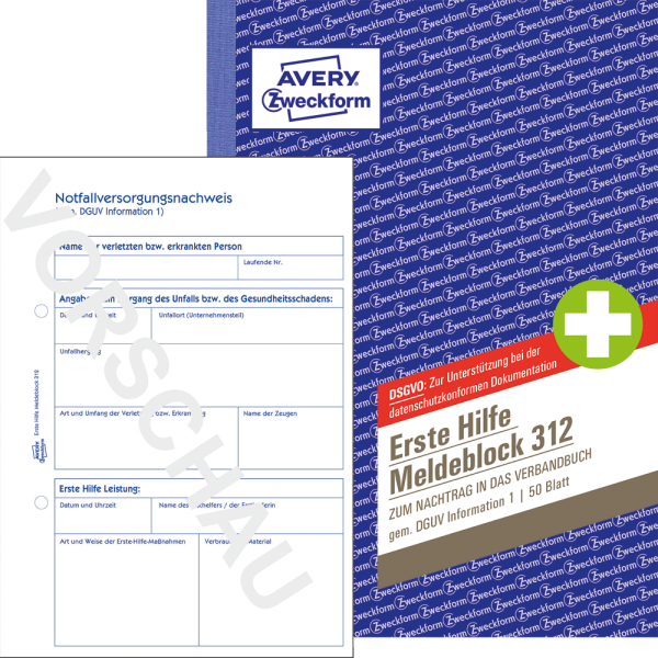 Meldeblock Avery Zweckform Erste Hilfe 312, DIN A5, 50 Blatt