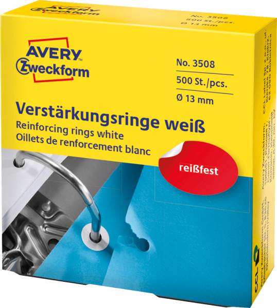 Lochverstärkungsringe Avery Zweckform 3508, 13 mm, selbstklebend, weiß, 500 Stück