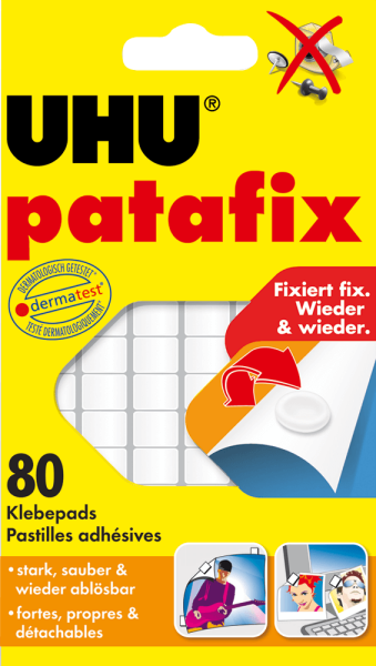 Klebepad UHU® 48810 patafix, 6 x 14 cm, weiß, 80 Stück