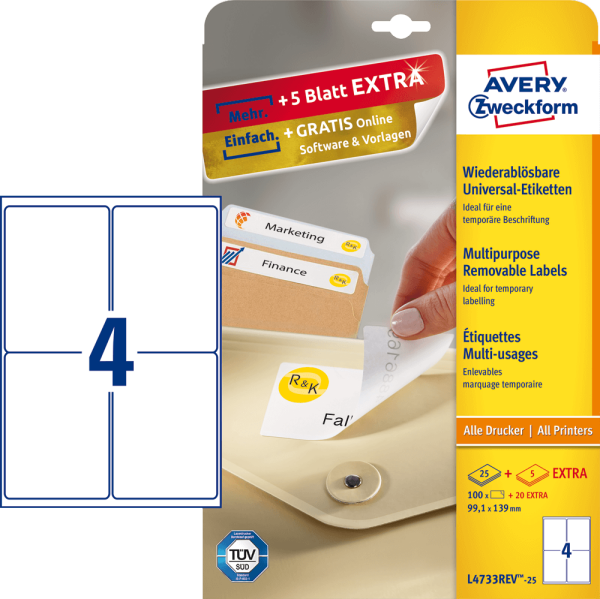 Universaletiketten Avery Zweckform L4733REV-25, 288 x 61 mm, 60 Stück, weiß