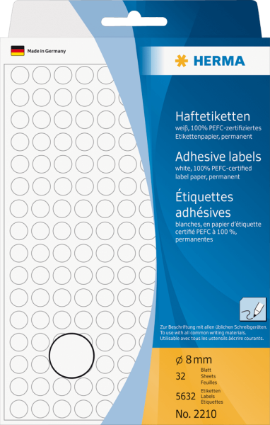 Vielzwecketiketten HERMA 2210 Ø 8 mm, 5632 Stück, weiß