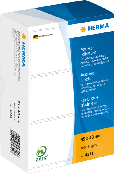 Adressetiketten HERMA 4311 95 x 48 mm zickzack 1.000 Stück weiß
