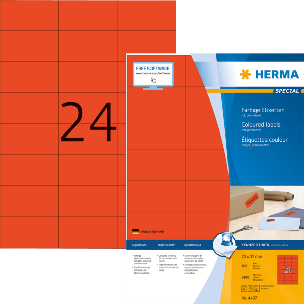 Universaletiketten HERMA 4407 SPECIAL, 70 x 37 mm, 2.400 Stück, rot