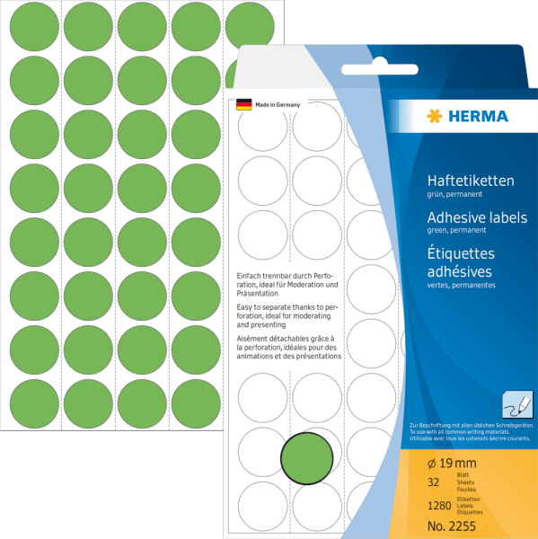 Vielzwecketiketten HERMA 2255 Ø 19 mm, 1280 Stück, grün