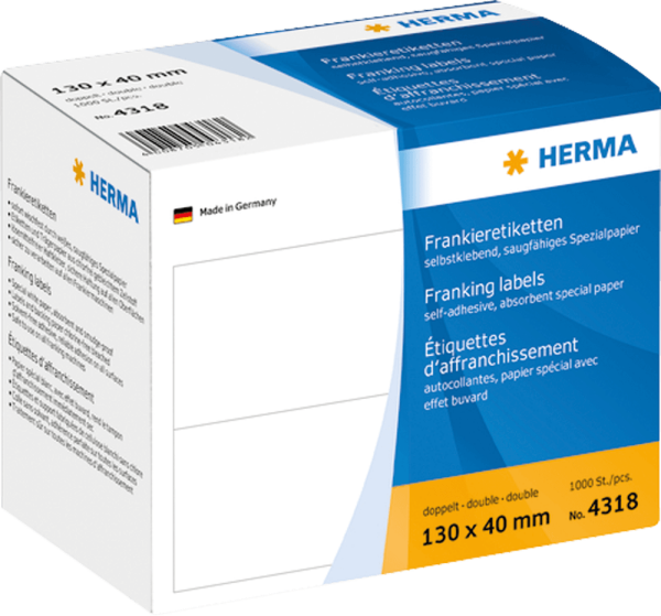 Frankieretiketten HERMA 4318, 130 x 40 mm, 1.000 Stück, weiß