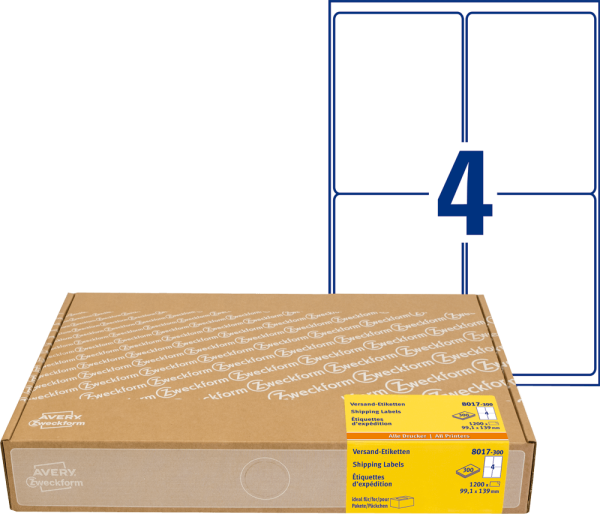 Versandetiketten Avery Zweckform 8017-300 99,1 x 139 mm 1200 Stück weiß