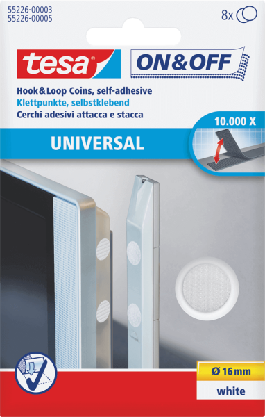 Klettpunkte tesa® 55226 On & Off, weiß, 8 Stück