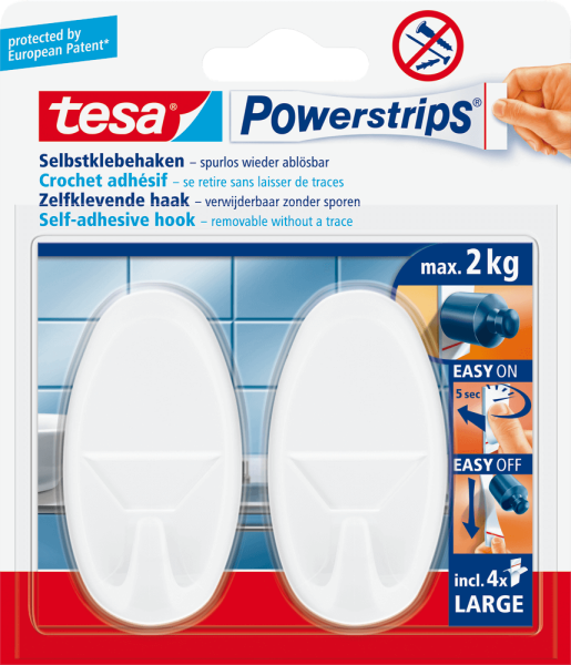 Klebehaken tesa® 58013 Powerstrips oval, Tragfähigkeit 2 kg, weiß, 2 Stück