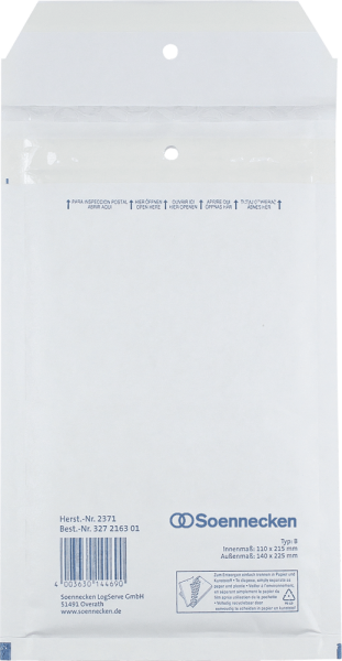 Luftpolstertasche Soennecken B/00 hk, Innen: 110 x 215 mm, weiß, 200 Stück