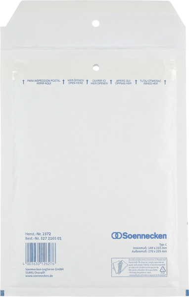 Luftpolstertasche Soennecken C/0 hk, Innen: 140 x 215 mm, weiß, 100 Stück