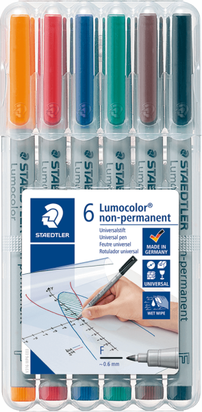 Folienstift STAEDTLER® Lumocolor F, 0,6 mm, farbig sortiert, 6 Stück