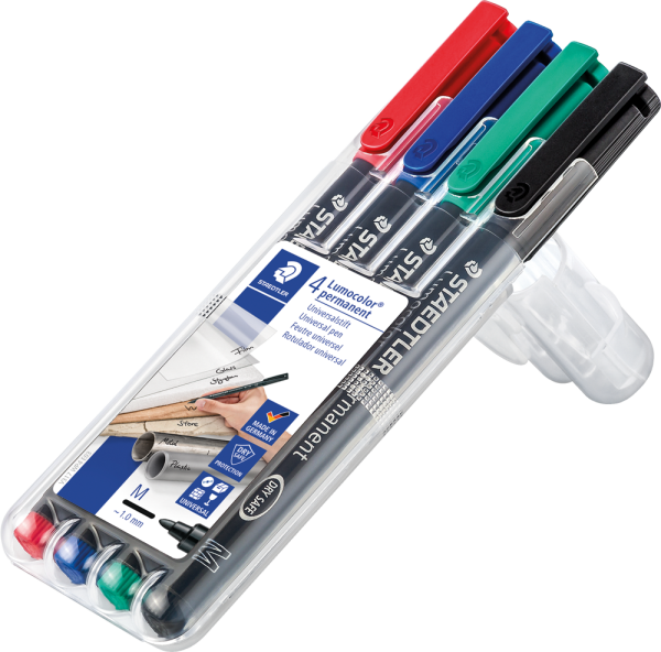 Folienstift STAEDTLER® Lumocolor M, 1 mm, farbig sortiert, 4 Stück