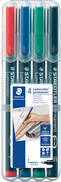 Folienstift STAEDTLER® Lumocolor F, 0,6 mm, farbig sortiert, 4 Stück