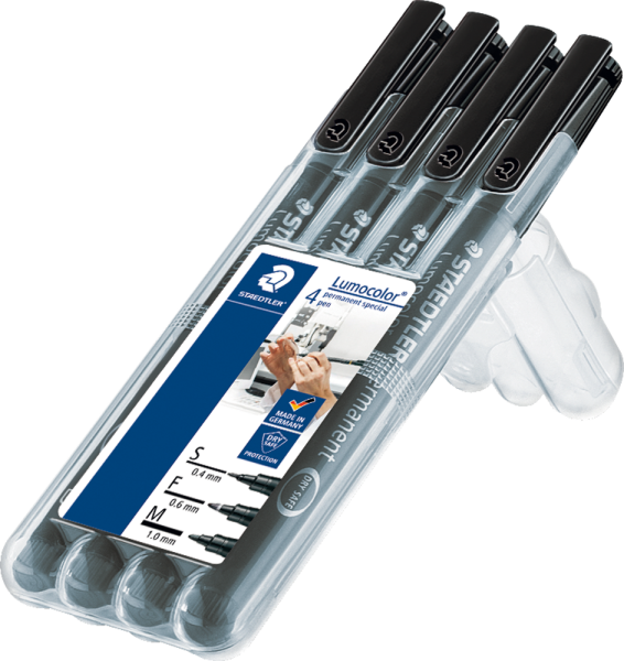 Folienstift STAEDTLER® Lumocolor, 0,4-2,5 mm, schwarz, 4 Stück
