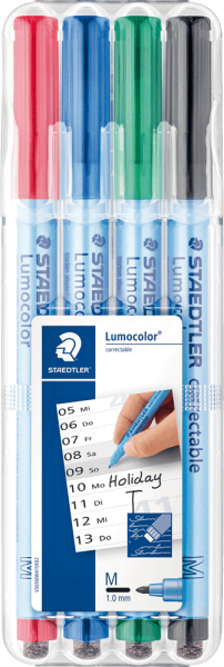 Folienstift STAEDTLER® Lumocolor F, 0,6 mm, farbig sortiert, 4 Stück