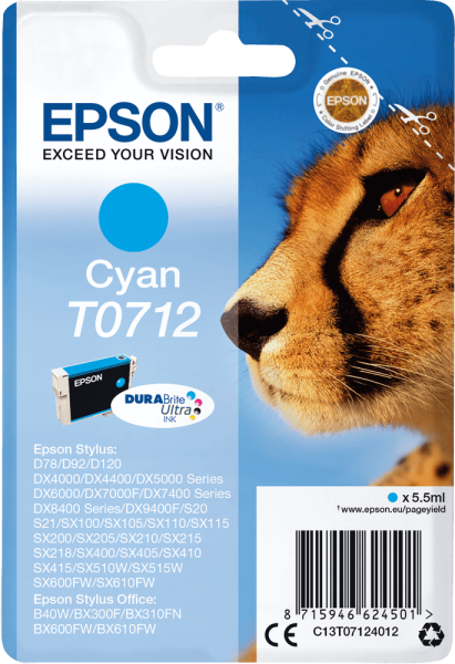 Tintenpatrone Epson C13T07124012 250Seiten, 5,5 ml cyan