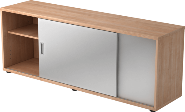 Sideboard 1758S, 1,5 Ordnerhöhen, Korpus: Nussbaum / Front: silber