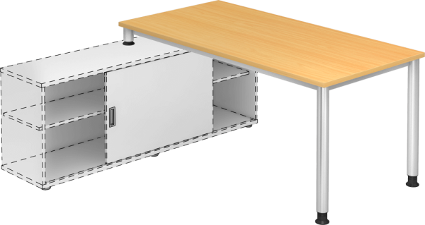 Anbauschreibtisch HSE16, 1600 x 800 mm, Platte: 25 mm, 2 mm ABS-Kante, Buche