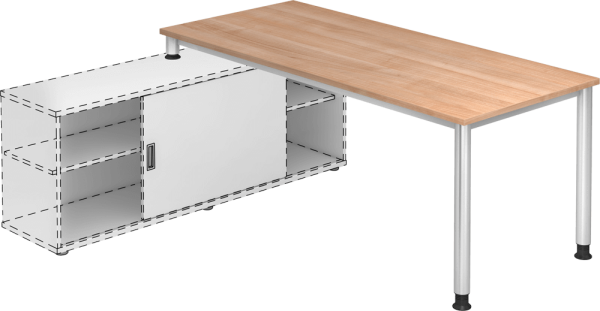 Anbauschreibtisch HSE19, 1800 x 800 mm, Platte: 25 mm, 2 mm ABS-Kante, Nussbaum