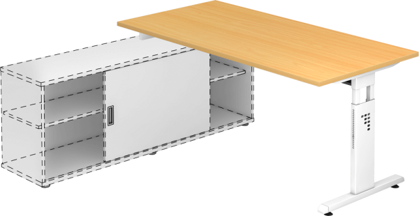 Anbauschreibtisch OSE16, 1600 x 800 mm, Platte: 25 mm, 2 mm ABS-Kante, Buche