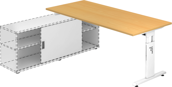 Anbauschreibtisch OSE19, 1800 x 800 mm, Platte: 25 mm, 2 mm ABS-Kante, Buche