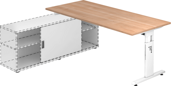 Anbauschreibtisch OSE19, 1800 x 800 mm, Platte: 25 mm, 2 mm ABS-Kante, Nussbaum