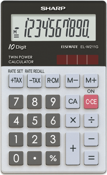 Taschenrechner Sharp EL-W211G, 10-stellig, Solar / Batterie, schwarz / weiß