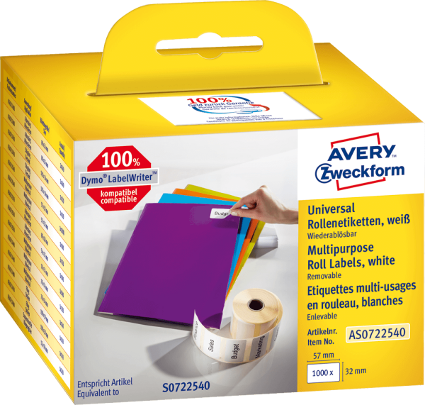 Etiketten Avery Zweckform AS0722540, 32 x 57 mm, weiß, 1.000 Stück/Rolle