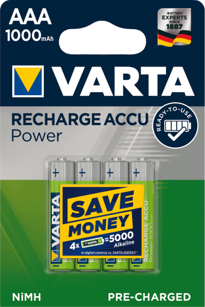 Akku Varta Recharge Power 57033, AAA, Micro, 1,2 V, 1.000 mAh, 4 Stück